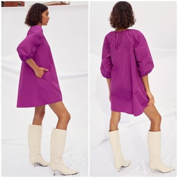 Aritzia Wilfred Black Taffeta Cava Dress w/ Puff Sleeves - S - Picture 15 of 16